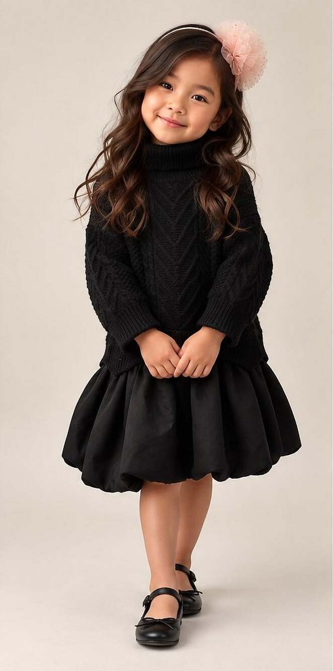 Acara Boutique Black Cable Knit Dress – Kids 2-3Y to 12Y – NWT